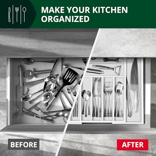 ROYAL CRAFT WOOD Luxury Bamboo Kitchen Drawer Organizer - Silverware Organizer - Utensil Holder and Cutlery Tray with Grooved Drawer Dividers for Flatware and Kitchen Utensils (9 Slot, White) - color: White, size: 9 Slot