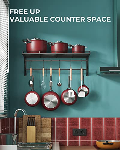 OROPY 23 Inch Wall Mounted Pot Rack Storage Shelf with 2 Tier Hanging Rails 12 S Hooks included, Ideal for Pans, Utensils, Cookware, Plant Black - size: 23.7 Inch