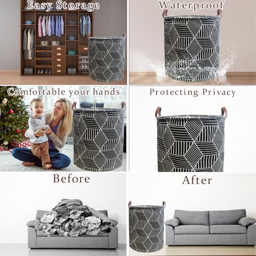 Waterproof Laundry Hamper Collapsible Laundry Basket Leather Handle Laundry Bag Large Clothes Storage Toy Organization for Bathroom Bedroom Laundryroom College Dorms (92-Satisfied laundry hampers) - color: 92-Satisfied laundry hampers