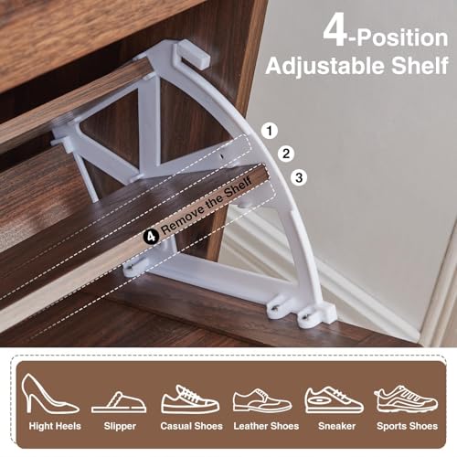 Barnyatoh Shoe Storage Cabinet,Farmhouse Shoe Organizer with 4 Flip Drawers & Barn Door Design,Hidden Slim Narrow Shoe Rack Cabinet for Entryway,Foyer,Hallway,Walnut - color: Walnut, size: 4-Drawers