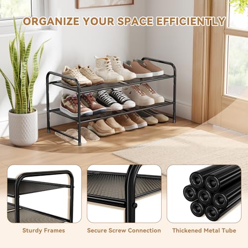 2 Tier Metal Shoe Rack, 27 Inch Wide Stackable Closet Shoe Organizer with Durable Mesh Shelves, Adjustable, Black - color: Black, size: 2 Tier