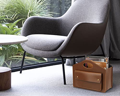 HofferRuffer Magazine Basket Holder, Foldable Magazine Rack, Document File Holder Organizer, File Folder, Newspaper Storage Bin Organizer for Home or Office (Brown) - color: Brown