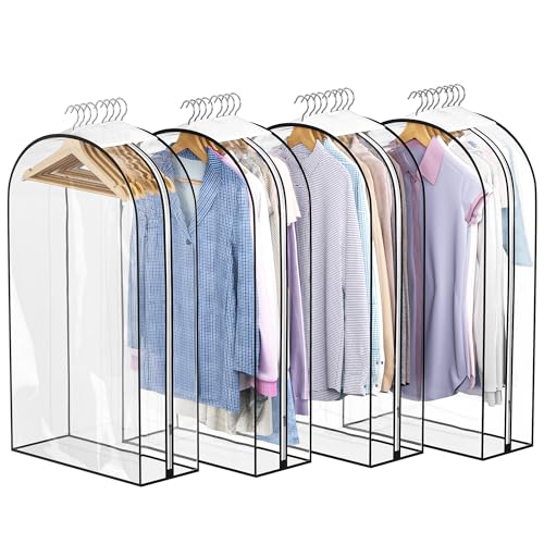 Liuoud Clear Garment Bags for Hanging Clothes 10” Gusseted, Suit Bags for Closet Storage, Hanging Plastic Clothes Cover for Coat, Dress, Fur, Shirt, 4 Pack, 40” Long - color: Clear, size: 40 inch