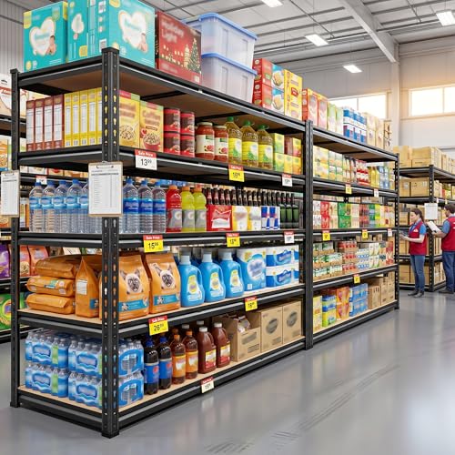 REIBII 48" W Garage Shelving 3080LBS Storage Shelves 5 Tier Industrial Shelving Adjustable Metal Storage Shelves for Garage, Basement, Warehouse, Commercial, Easy Assemble, 48" W x 72" H x 24" D - size: 48" W x 72" H x 24" D