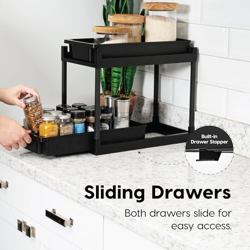 IRIS USA Under Sink Organizer, 4 Pack, Bathroom Organizers and Storage, Pull Out Under Cabinet Kitchen Shelf Pantry Under Counter, Cleaning Supplies, Vertical Spice Rack Slide Out Drawer, Easy Install - size: 4 Pack