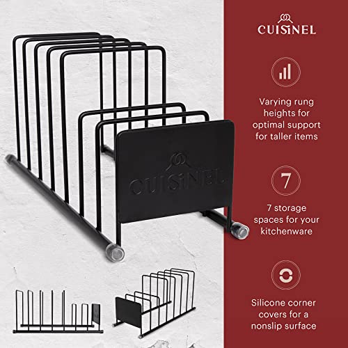 Cuisinel Pot Lid and Dish Organizer Rack - Matte Black Kitchen Storage/Organization Stand - 7-Tier Cabinet/Counter, Cookware, Pots and Pan Lids/Covers, Cutting Board Holder Organizer - color: Black, size: Lid Rack