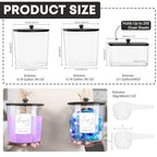 COAZEX 3 Pack Laundry Powder Container & Dryer Sheet Holder, Plastic Laundry Room Organization and Storage Jars with Lids, Labels & Scoops for Powder, Detergent, Scent Booster (Black Lid) - color: A-Clear(Black Lid)