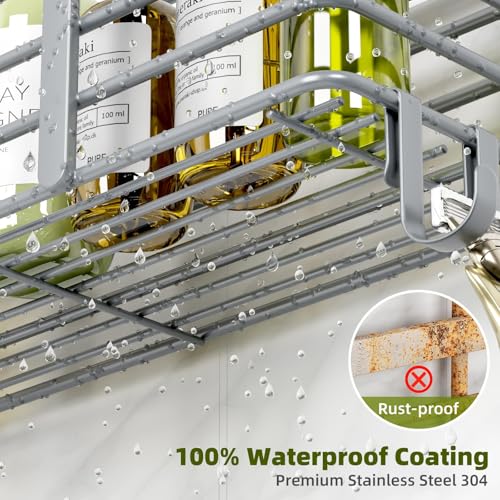 Yougai Shower Caddy, Shower Organizer with Soap Holder and Hooks, Rustproof Shower Shelves, No Drilling Bathroom Organizers and Storage, Wall-Mounted Kitchen & Home Decor, Light Grey - color: Light Grey