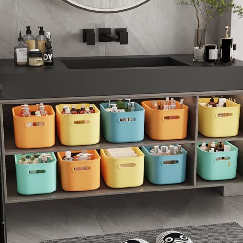 ORGIDOL 12 Pack Colorful Plastic Storage Bins, Storage Container for Organizing, Colored Storage Boxes with Handle for Shelves, Cute Organizer Bins for Craft, Snacks, Cabinet, 9.69x6.7x5.7 inch - color: Colorful, size: 12Pack