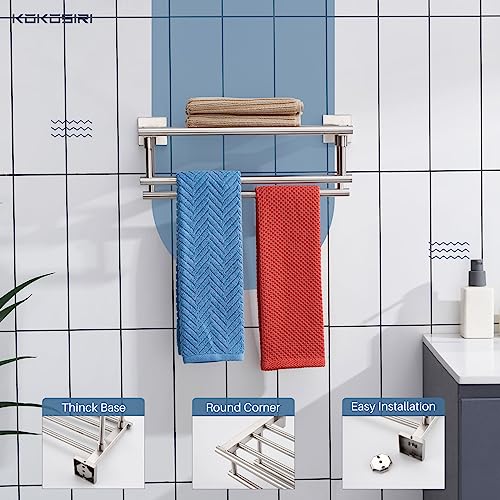 KOKOSIRI Towel Shelf with Double Towel Bars 16 Inches Bathroom Towel Rack Towel Holder Wall Mounted Stainless Steel, Brushed Nickel, B6005BR-L16 - color: Brushed Steel, size: 16 Inch