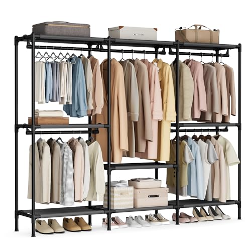 SONGMICS Clothes Rack, Portable Closet, Heavy-Duty Wardrobe Closet Organizer with Hanging Rails and Shelves, 79.9 Inches Tall, Total Load 297 lb, Easy Assembly, for Bedroom, Ink Black URDR212BZ01 - size: 89.8" L x 17.7"W x 79.9"H