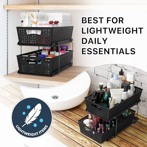 Simple Houseware 2 Tier Bathroom Organizer Tray Pull-Out Sliding Drawer, Under Sink Storage, Black - color: Black