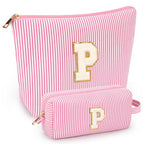 2 PCS Initial Makeup Bags for Women: Cosmetic Bag for Travel Toiletry - Birthday Gifts for 11 12 13 14 15 16 17 18 Years Old Girl Graduation Teacher Gift- Teen Girl Gifts Trendy Stuff - Pink P - color: Pink, style: P
