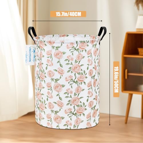 LANGYASHAN Laundry Basket Canvas Fabric Collapsible Organizer Basket for Storage Bin Toy Bins Gift Baskets Bedroom Clothes Children Nursery Hamper (Rose) - color: Round Champagne Rose