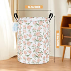 LANGYASHAN Laundry Basket Canvas Fabric Collapsible Organizer Basket for Storage Bin Toy Bins Gift Baskets Bedroom Clothes Children Nursery Hamper (Rose) - color: Round Champagne Rose
