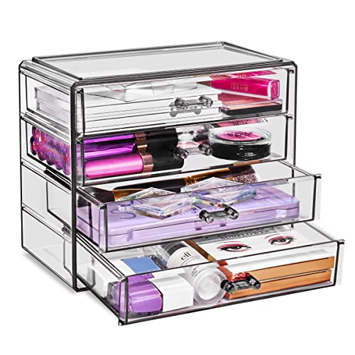 Sorbus Makeup Organizer - 4 Drawer Acrylic Make Up Organizers and Storage for Cosmetics, Jewelry, Beauty Supplies, Clear Makeup Organizer for Vanity, Girl's Room, College Dorm, Counter, Bathroom Sinks - color: Black Jewel