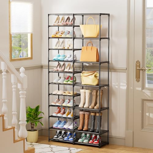 Ekisemio 12 Tier Shoe Rack Tall, Shoe Rack Organizer, Large Capacity Holds 34-50 Pairs, Boot Rack Organizer for Entryway, Closet, Garage, Black - size: 2 Row 12 Tiers