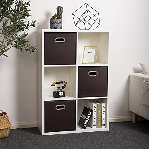PRANDOM Leather Foldable Cube Storage Bins 13x13 inch [4-Pack] Fabric Storage Baskets Cubes Drawer with Cotton Handles Organizer for Shelves Nursery Closet Bedroom Clothes Brown - color: Brown, size: 13x13 in(4-Pack)