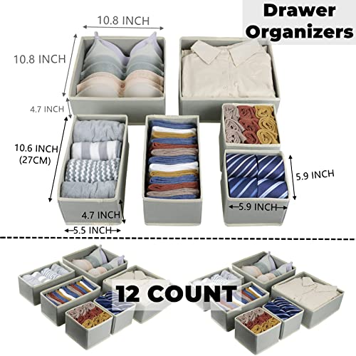 Fordonral 12 Pack Drawer Organizer Clothes, Foldable Fabric Dresser Organizer Closet Organizers and Storage Box for Underwear,Folded Clothes,Baby Clothing,Socks,Bra,Towels,Ties(12 Pack,Gray) - color: Gray, size: 12 Pack