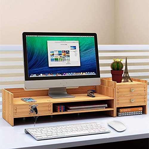 Monitor Stand Desk Organization with Storage Drawer, Adjustable Desktop Storage Organizer Multifunction Storage Shelf Desk Organization Computer Stand for Computer, Printer for Home Office
