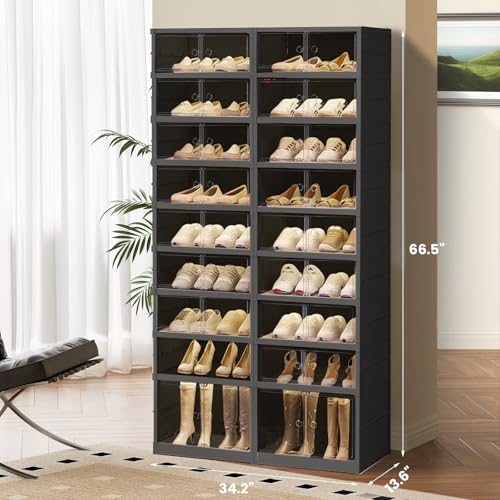 SYNCVIBE Shoe Rack Organizer for Closet Entryway Foldable Sneaker Storage Shoe, Collapsible Shoe Cabinet, Stackable Shoe Storage Cabinet with Lids for Living Room (9 Tiers -36 Pairs Black) - size: 9 Tiers -36 Pairs Black