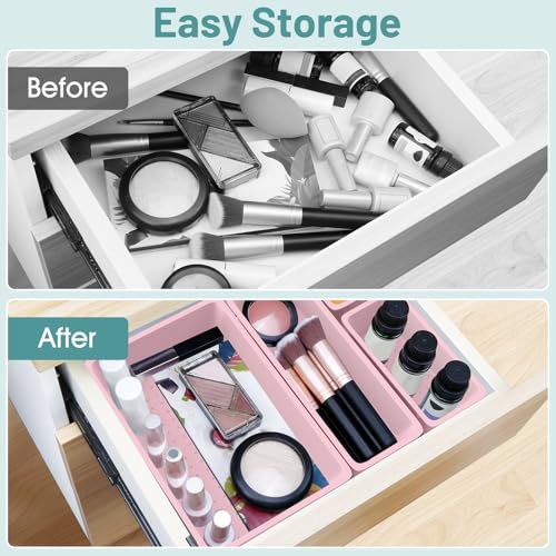 WOWBOX 25 PCS Plastic Drawer Organizer Set, 4 Sizes Desk Drawer Divider Organizers and Storage Bins for Makeup, Jewelry, Gadgets for Kitchen, Bedroom, Bathroom, Office, Pink - color: Pink
