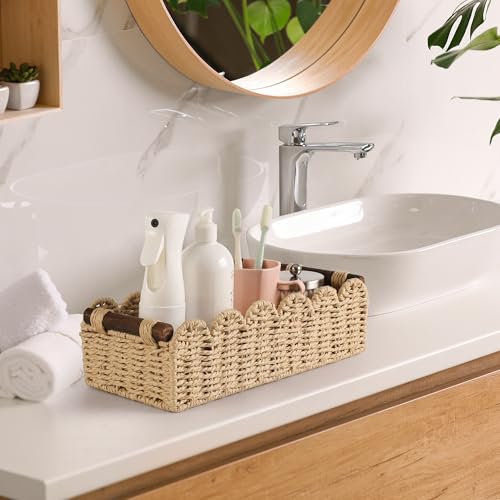 Toilet Paper Storage Basket Bathroom Counter Organizer Wicker Baskets for Organizing Cute Basket for Apartment Bedroom Nursery Room Kitchen Bathroom Decor -Beige - color: Beige