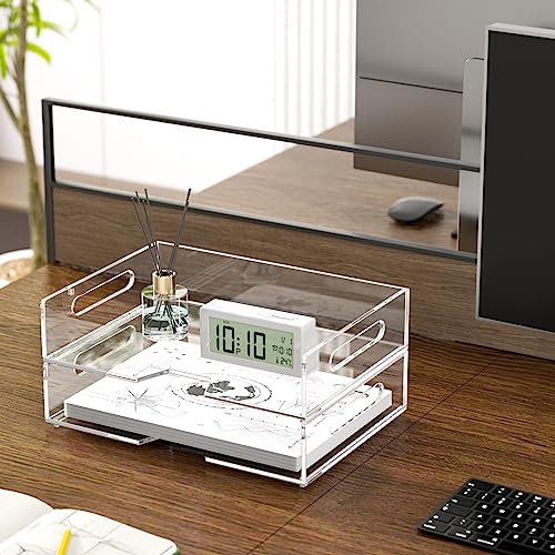 HIIMIEI Acrylic Paper Tray 2 Pack Clear Letter Tray Desk Stackable Organizer for School, Home, Office - Horizontal - style: Horizontal