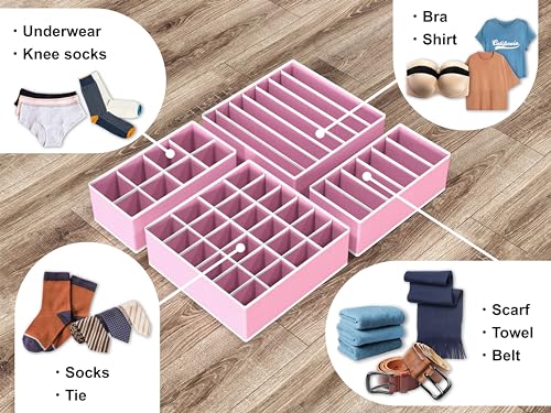 Simple Houseware 4-Pack Drawer Organizer Set - Closet Dividers for Underwear, Socks, Bras, Scarves, Ties - Foldable Non-Woven Storage Boxes, Pink - color: Pink, size: 4 Pack