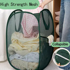 Pop Up Laundry Basket, Collapsible Mesh Laundry Hamper, Vertical Popup Hamper for Laundry, Spacing Saving Storage Basket for Bedroom, Hotel, Cruise, Green - color: Green