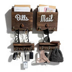eBun Magnetic Mail Organizer with Key Hooks – 2-Pack Solid Wood Wall Mount for Mail & Bills, 12 Hooks Entryway Holder, No-Drill for Renters