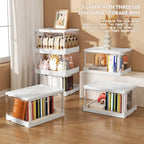 Kmiectse Clear Storage Bin with Lid 3 Pack 【Stackable & Sturdy】 Plastic Multifunctional Folding Storage Bins for Bedroom, Living Room, Study,Room, 23 QT Folding Box with Magnetic Door - size: 3 Tier-3 Lids