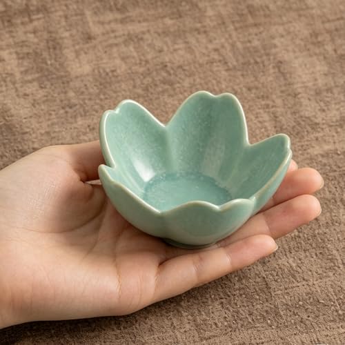Floral Ceramic Jewelry Tray - 3.5" Elegant Ring Holder Dish & Trinket Bowl for Vanity Dresser Decor (cyan) - color: cyan
