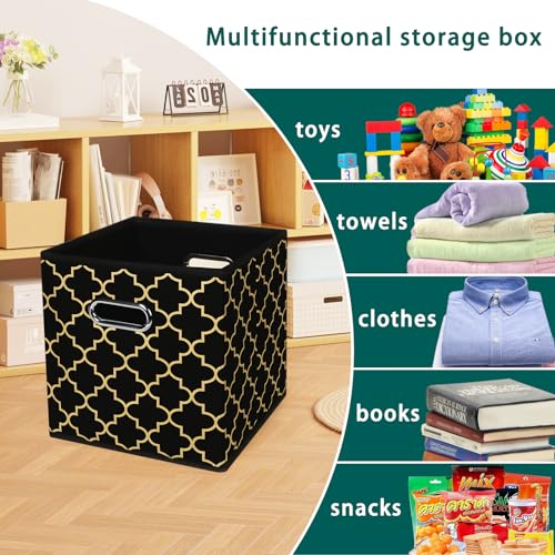 Black Foldable Storage Cubes Bins, Fabric Storage Box Cubes Organizer Baskets with Dual Handles for Home Organizer,Set of 3,(Black Gold) - color: Black Gold, size: 3 Pack