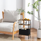 Narrow Side Table with Fabric Basket, End Table for Small Spaces, Slim Nightstand with 3-Tier Storage Shelf, Sofa Beside Table, for Living Room, Bed Room, Rustic Brown - color: Rustic Brown