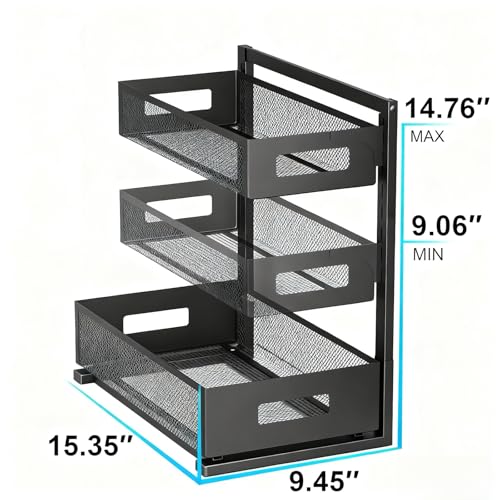 Under Sink Organizer, Adjustable Height 2 Tier Under Sink Organizers and Storage Multi-Purpose Under Sink Storage for Bathroom Kitchen - color: 1 Pack-Black-New