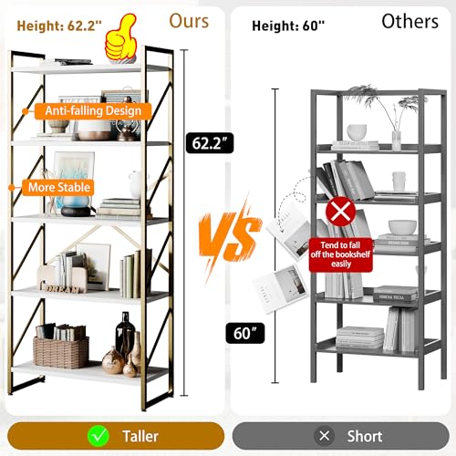 Shintenchi 5 Tiers Bookshelf, Classically Tall Bookcase Shelf,Industrial Book Rack,Modern Book Holder in Bedroom/Living Room/Home/Office, Storage Rack Shelves for Books/Movies,Gold - color: Gold