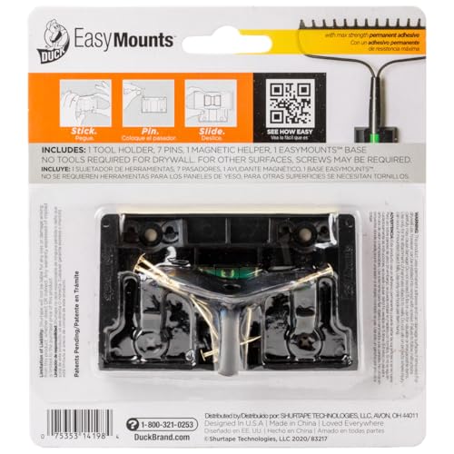 Duck EasyMounts Mop and Broom Holder - Heavy Duty Wall Mount Rack for Home Organization and Storage - No Tool Install - Holds Up to 15 lbs - Black, Pack of 1 Hook & All Hanging Hardware - size: 1 Pack, style: Tool Holder