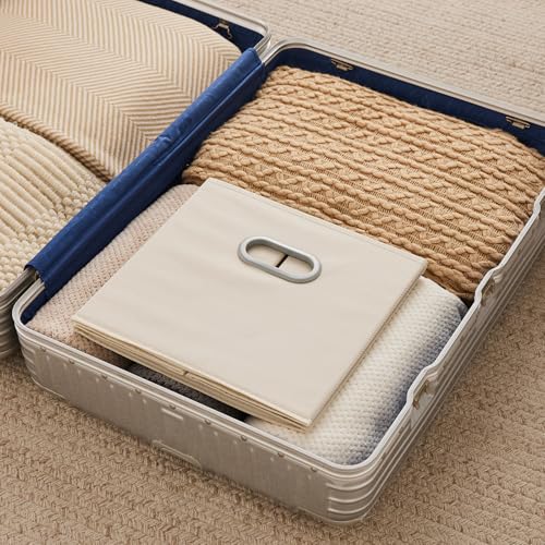 MAX Houser 6 Pack Foldable Fabric Storage Bins with Handles - Ideal for Closet Organization, Bedroom and Nursery（ Beige, 12"x12"x12"） - color: 1 beige