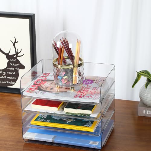 3 Tiers Stackable A4 Paper Trays, Office Desk File Holder, Tidy File Document Letter Book Paper Organizer (3 Tiers,Clear) - color: Clear, size: 3 tiers