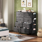 WLIVE Dresser for Bedroom with 10 Drawers, Fabric Dresser Chest of Drawers with Side Pockets and Hooks, Sturdy Metal Frame, Drawers Organizer Unit for Room, Hallway, Charcoal Black Wood Grain Print - color: Charcoal Black Wood Grain Print
