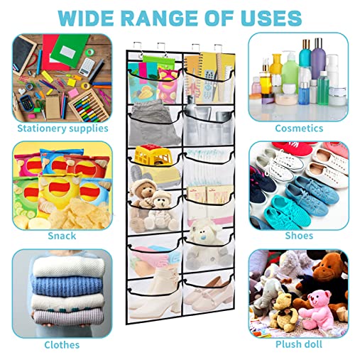 2 Packs Over the Door Shoe Organizer, 24 Extra Large Mesh Pockets Hanging Shoe Boots Rack Holder, Closet Hanging Organizers for Storage Sneakers High Heeled Shoes Slippers (White) - size: 24 Pockets