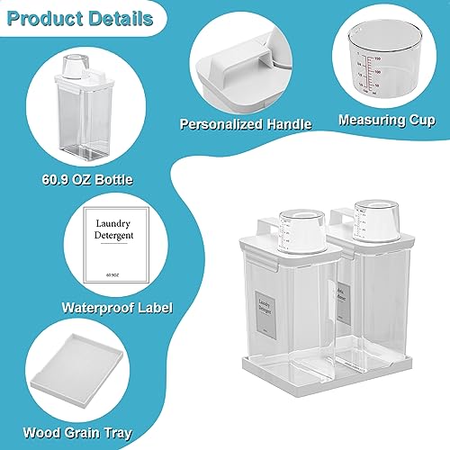 61OZ Laundry Detergent Dispenser Container, 2 Pack Liquid Laundry Dispenser, Plastic Detergent Dispensers for Laundry Powder/Fabric Softener with Tray 6 Labels, Clear - color: 2Pack 61OZ With Tray