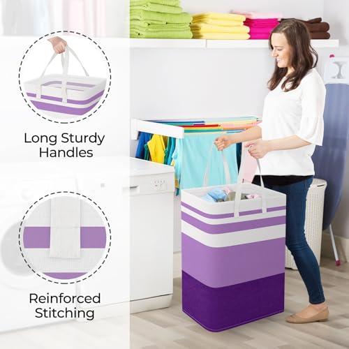 StorageRight Large Collapsible Laundry Basket Hamper with Easy Carry Handles，Freestanding Clothes Hampers for Laundry, Bedroom, Dorm, Towels, Toys, 75L, Purple - color: Purple, size: 75L