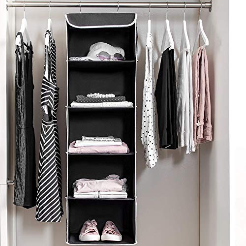 ZOBER Hanging Closet Organizer, 5-Shelf - Hanging Storage Organizer Shelves for Clothes, Towels, Toys - College Dorm Room, Nursery, & Home Closet - color: Black, size: 5-Shelf