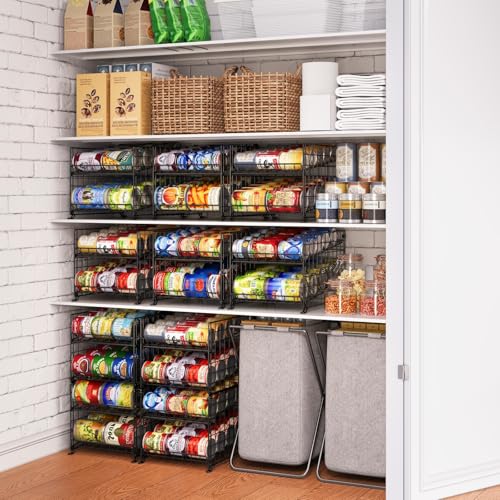 JKsmart 2 Pack 2 Tier Stackable Can Organizer for Pantry, Can Rack Holder for Kitchen Pantry Cabinet, 16inch Depth Can Dispenser for Various Ounces of Canned Food Soda Drinks, Black - color: Black-2 pack, size: 2 Tier（16.3"D for Depth cabinet）