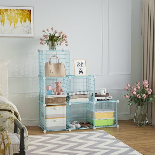 C&AHOME Wire Cube Storage, 6 - Cube Organizer Metal C Grids, Modular Shelves Units, Closet Organizer, Ideal for Home, Office, Living Room, 36.6”L x 12.4”W 36.6”H, Blue UWCS3006B - color: Blue, size: 6 Cube