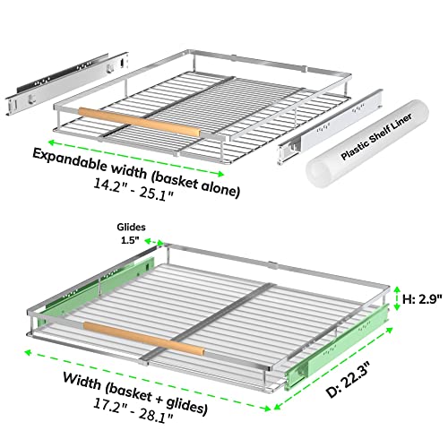 Expandable Pull Out Drawer Cabinet Organizers, Heavy Duty Slide Out Storage Shelf for Home Kitchen Pantry Cupboard Pots Pans, Adjustable Width from 17.2"~28.1", Stainless Steel 1 Pack - color: 1 Pack, size: Large (17.2"~28.1") W x 22.3" D