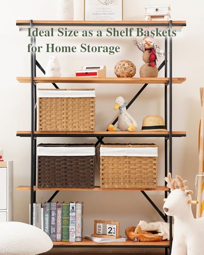 SETVSON Storage Basket with Lid Woven Wicker Baskets with 2 Separate Lid, 9.2 Gallon (35 L) Wicker Storage Bins with Handles, Foldable and 2 Removable Liner Bags for Bedroom, Laundry Room Natural - color: Natural, size: 35L-15.7L*11.8W*11.8H
