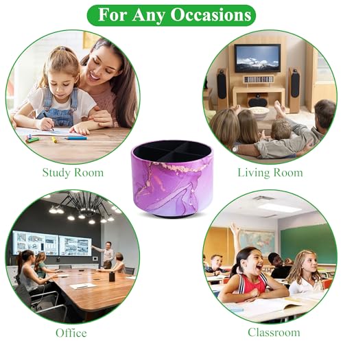 Round Leather Art Supply Organizer,Remote Control Holder,360-degree Rotating Pen Organizer with 4 Compartments(1-Purple Blue Splash Ink) - color: 1-Purple Blue Splash Ink